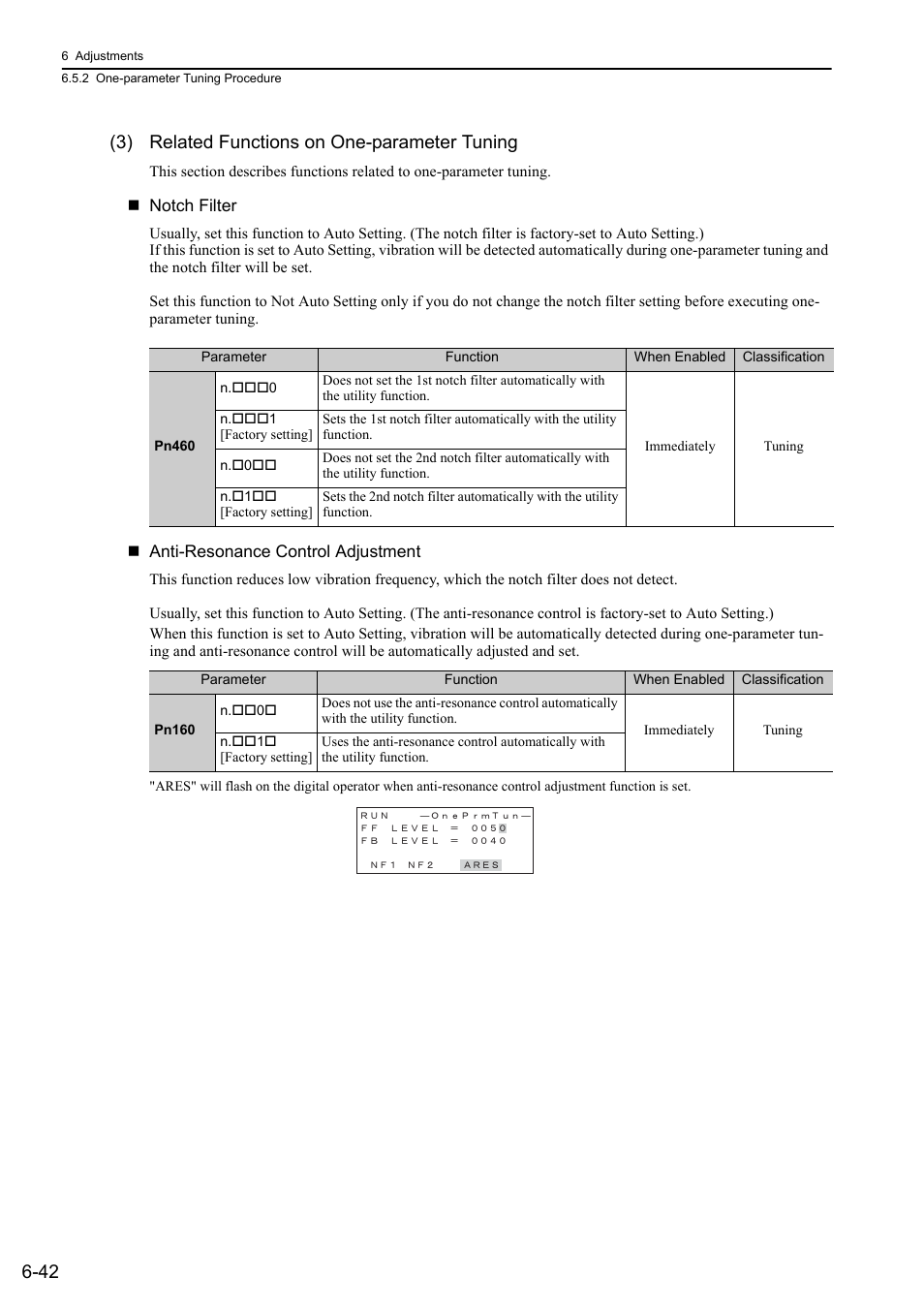 42 (3) related functions on one-parameter tuning | Yaskawa Sigma-5 Large Capacity Users Manual: Design and Maintenance-Rotary Motors-Analog Voltage and Pulse Train Reference User Manual | Page 253 / 434