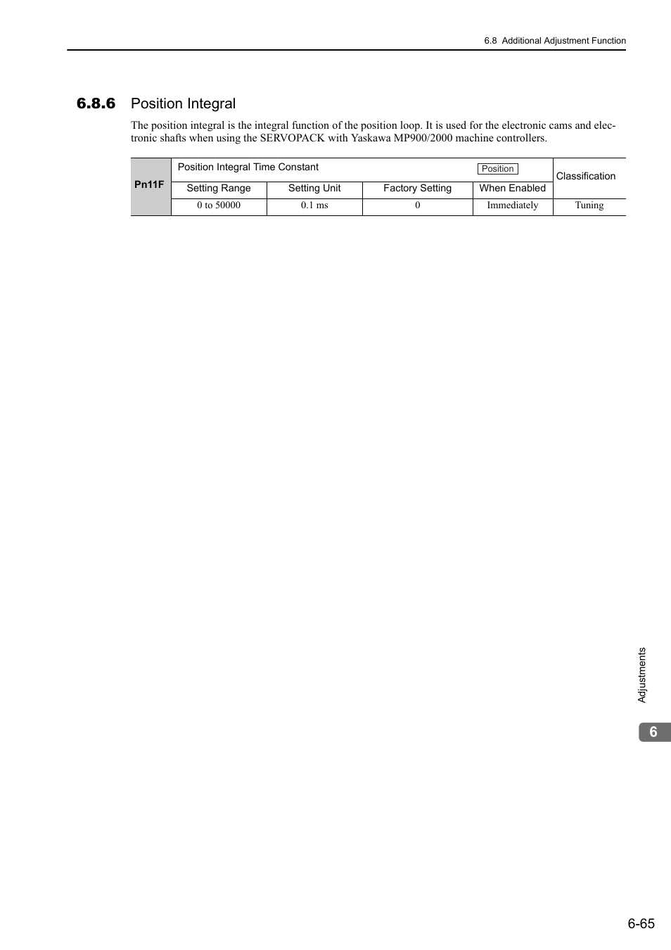 6 position integral | Yaskawa Sigma-5 Large Capacity Users Manual: Design and Maintenance-Rotary Motors-Analog Voltage and Pulse Train Reference User Manual | Page 276 / 434