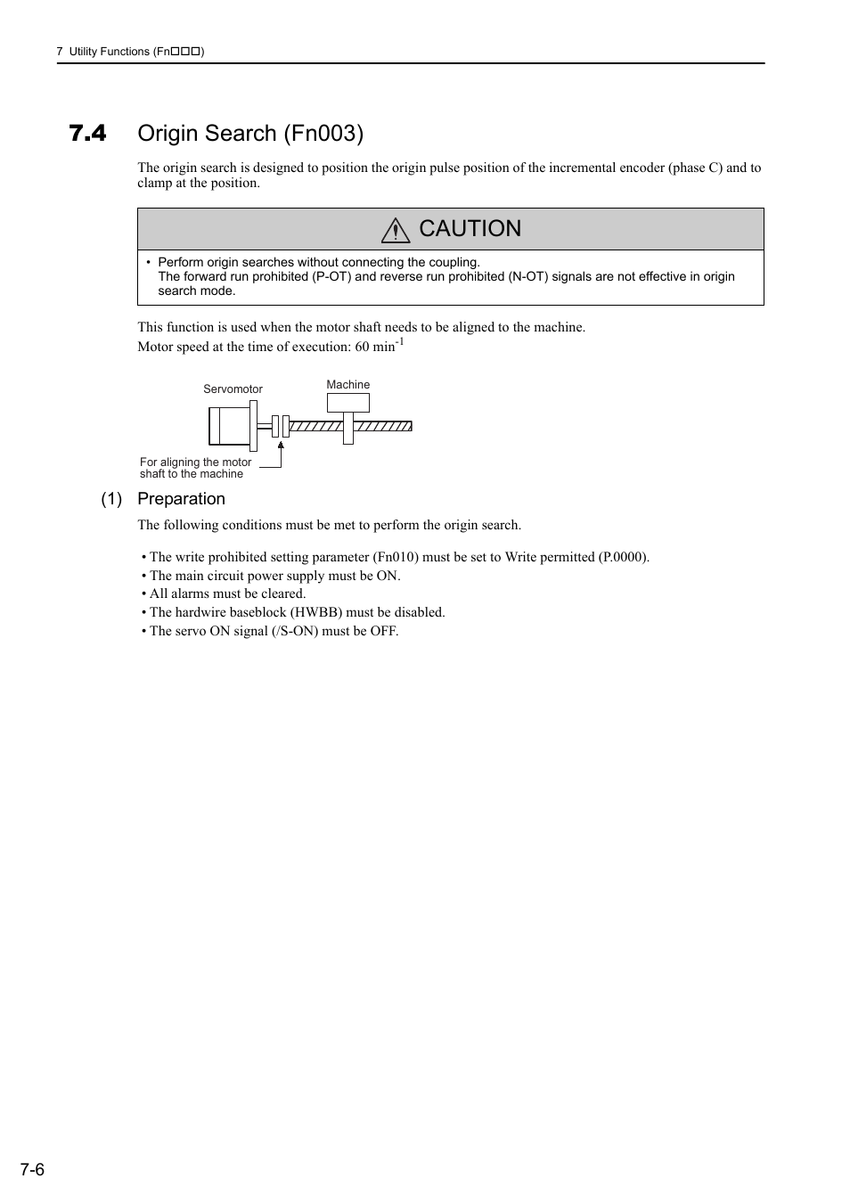 4 origin search (fn003), Caution | Yaskawa Sigma-5 Large Capacity Users Manual: Design and Maintenance-Rotary Motors-Analog Voltage and Pulse Train Reference User Manual | Page 291 / 434