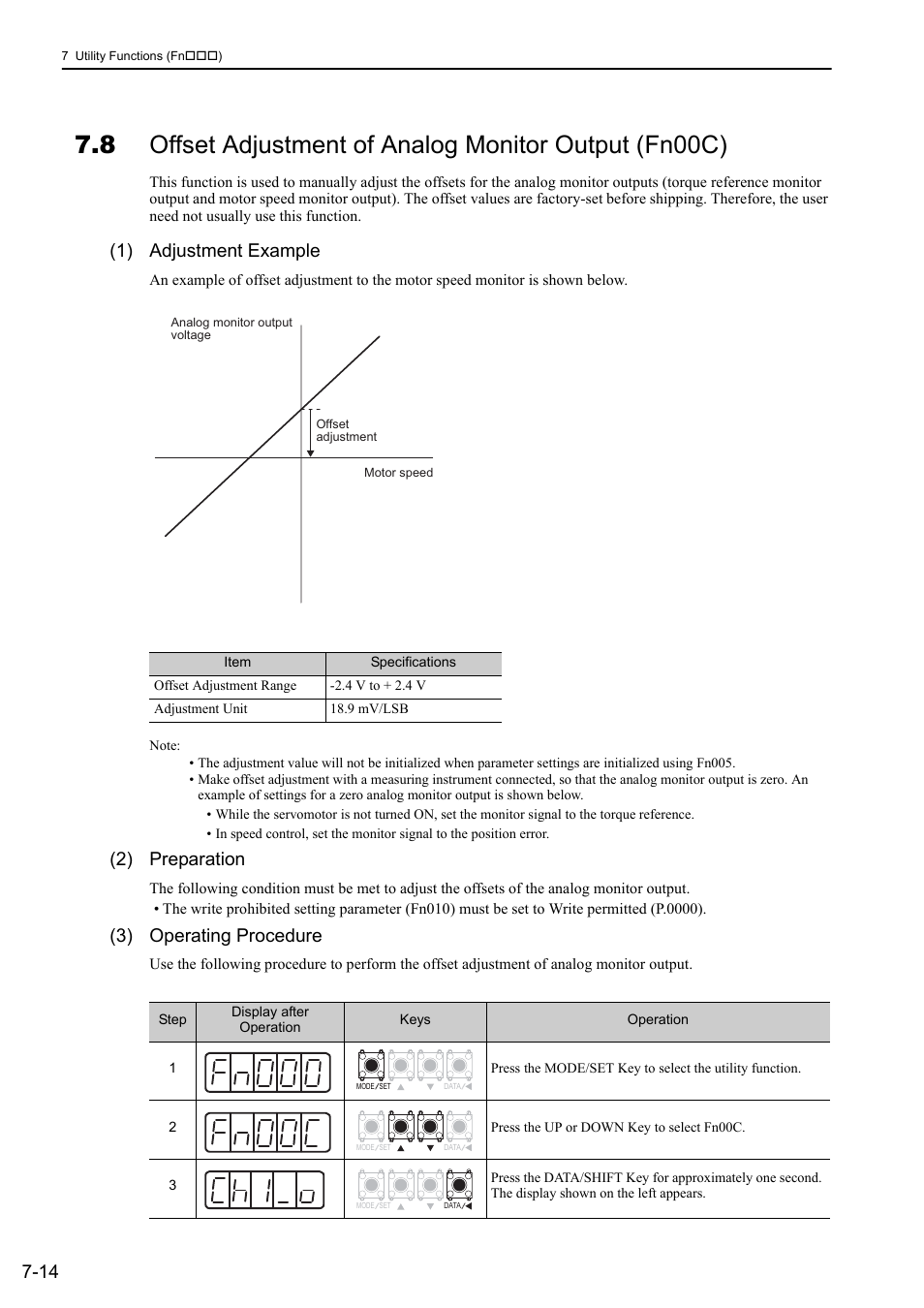 1) adjustment example, 2) preparation, 3) operating procedure | Yaskawa Sigma-5 Large Capacity Users Manual: Design and Maintenance-Rotary Motors-Analog Voltage and Pulse Train Reference User Manual | Page 299 / 434