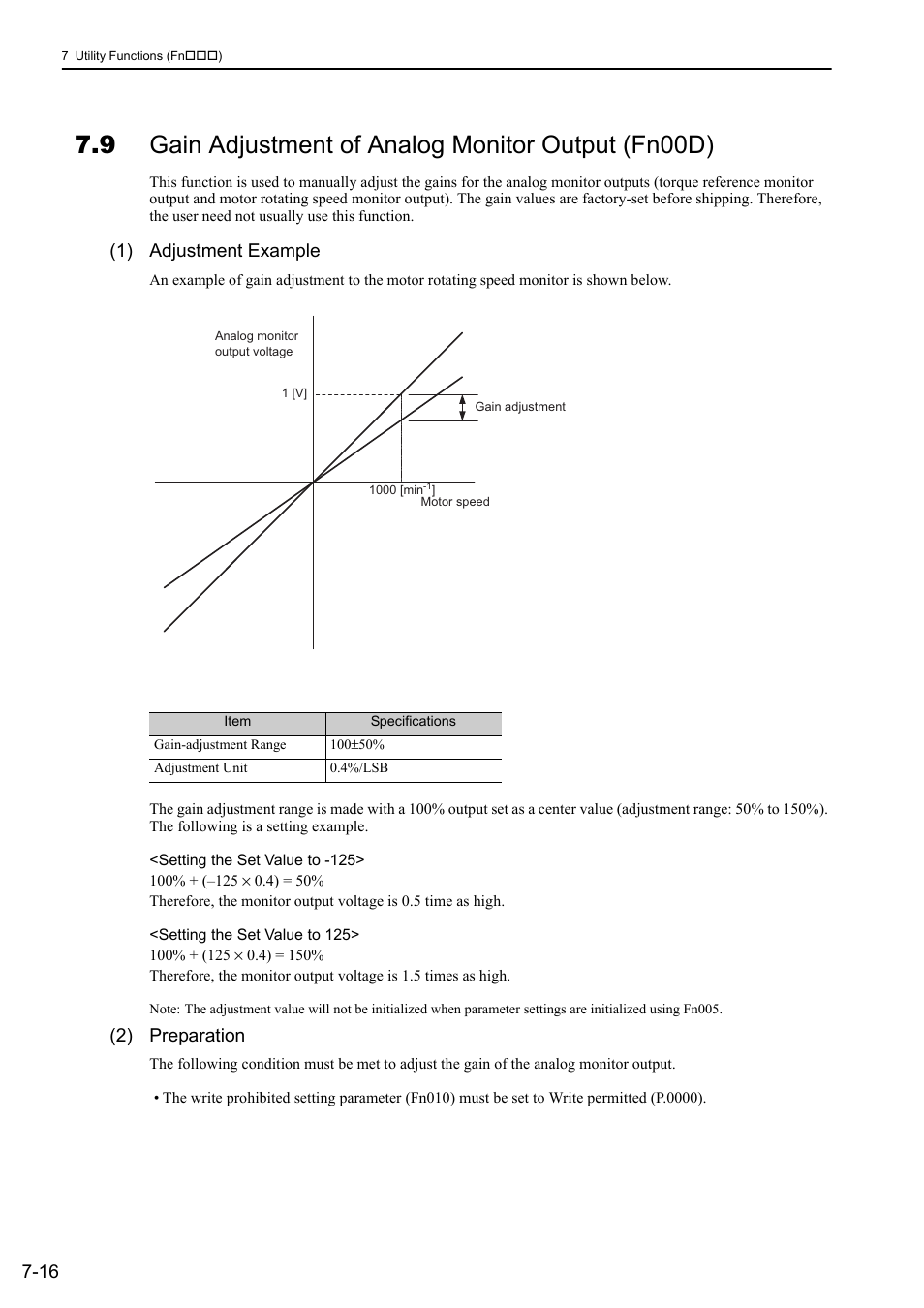 9 gain adjustment of analog monitor output (fn00d), 1) adjustment example, 2) preparation | Rotation | Yaskawa Sigma-5 Large Capacity Users Manual: Design and Maintenance-Rotary Motors-Analog Voltage and Pulse Train Reference User Manual | Page 301 / 434