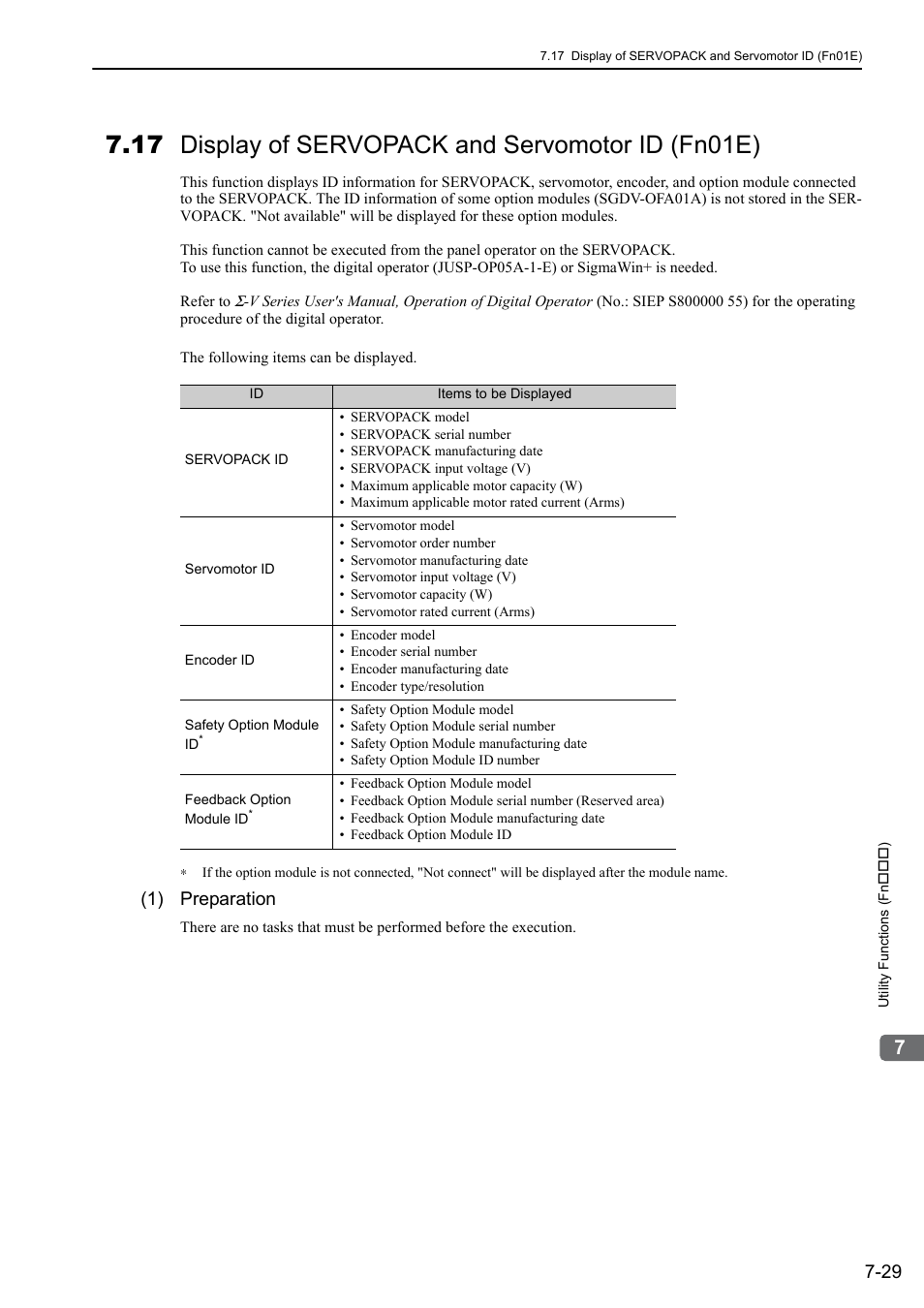 17 display of servopack and servomotor id (fn01e), 1) preparation | Yaskawa Sigma-5 Large Capacity Users Manual: Design and Maintenance-Rotary Motors-Analog Voltage and Pulse Train Reference User Manual | Page 314 / 434