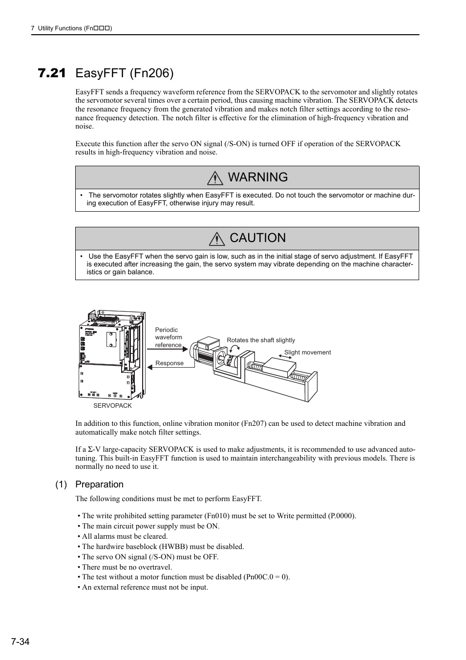 21 easyfft (fn206), Warning, Caution | 1) preparation, Analog | Yaskawa Sigma-5 Large Capacity Users Manual: Design and Maintenance-Rotary Motors-Analog Voltage and Pulse Train Reference User Manual | Page 319 / 434