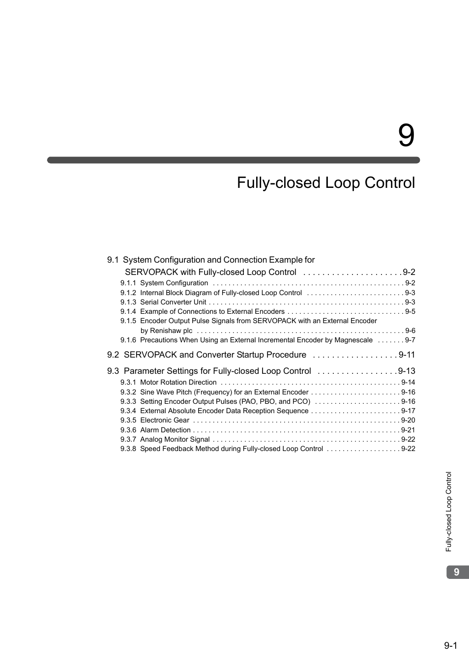 9 fully-closed loop control, Fully-closed loop control | Yaskawa Sigma-5 Large Capacity Users Manual: Design and Maintenance-Rotary Motors-Analog Voltage and Pulse Train Reference User Manual | Page 335 / 434