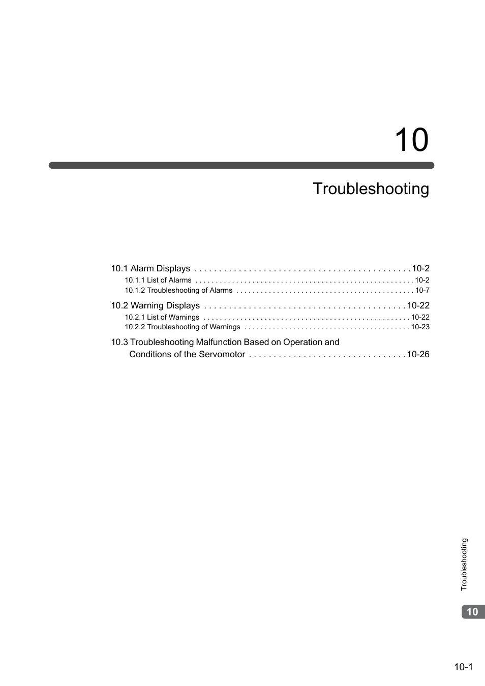 10 troubleshooting, Troubleshooting | Yaskawa Sigma-5 Large Capacity Users Manual: Design and Maintenance-Rotary Motors-Analog Voltage and Pulse Train Reference User Manual | Page 357 / 434