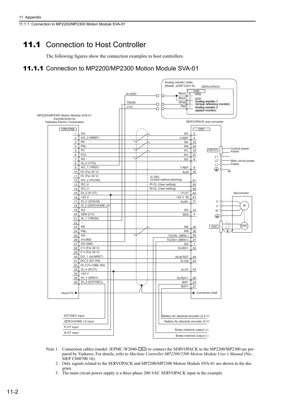 1 connection to host controller, 1 connection to mp2200/mp2300 motion module sva-01, Analog | Yaskawa Sigma-5 Large Capacity Users Manual: Design and Maintenance-Rotary Motors-Analog Voltage and Pulse Train Reference User Manual | Page 390 / 434