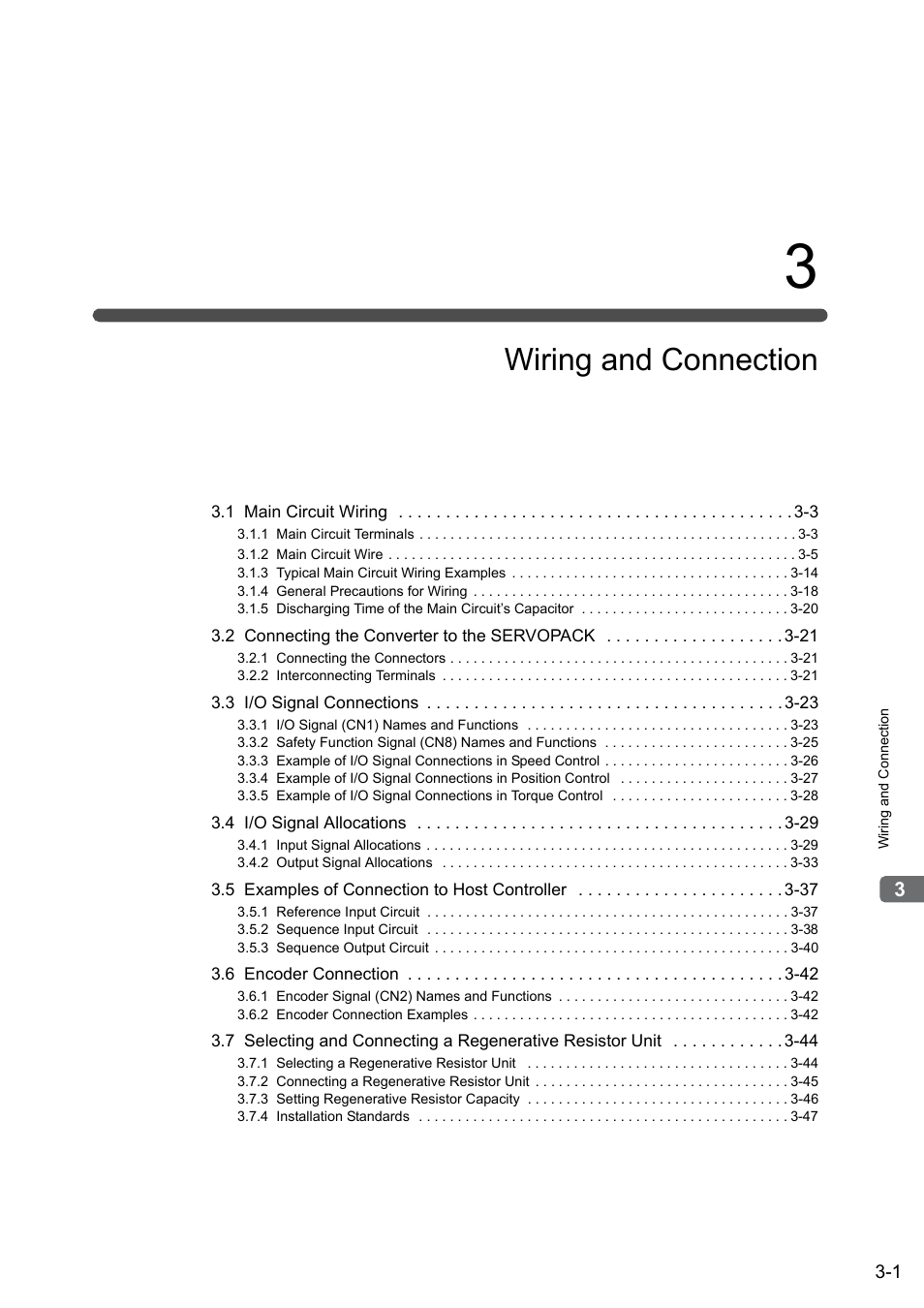 3 wiring and connection, Wiring and connection | Yaskawa Sigma-5 Large Capacity Users Manual: Design and Maintenance-Rotary Motors-Analog Voltage and Pulse Train Reference User Manual | Page 49 / 434