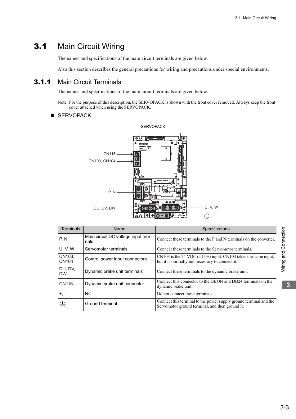 1 main circuit wiring, 1 main circuit terminals, Analog | Yaskawa Sigma-5 Large Capacity Users Manual: Design and Maintenance-Rotary Motors-Analog Voltage and Pulse Train Reference User Manual | Page 51 / 434