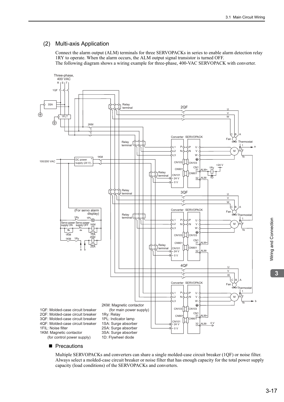 2) multi-axis application, Precautions, Wi ring an d conn ecti on | Yaskawa Sigma-5 Large Capacity Users Manual: Design and Maintenance-Rotary Motors-Analog Voltage and Pulse Train Reference User Manual | Page 65 / 434