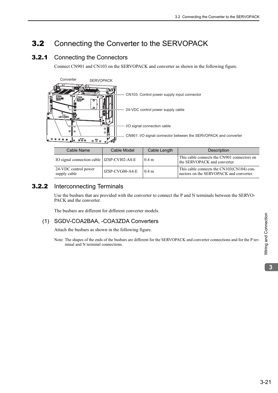 2 connecting the converter to the servopack, 1 connecting the connectors, 2 interconnecting terminals | 1) sgdv-coa2baa, -coa3zda converters, Analog | Yaskawa Sigma-5 Large Capacity Users Manual: Design and Maintenance-Rotary Motors-Analog Voltage and Pulse Train Reference User Manual | Page 69 / 434