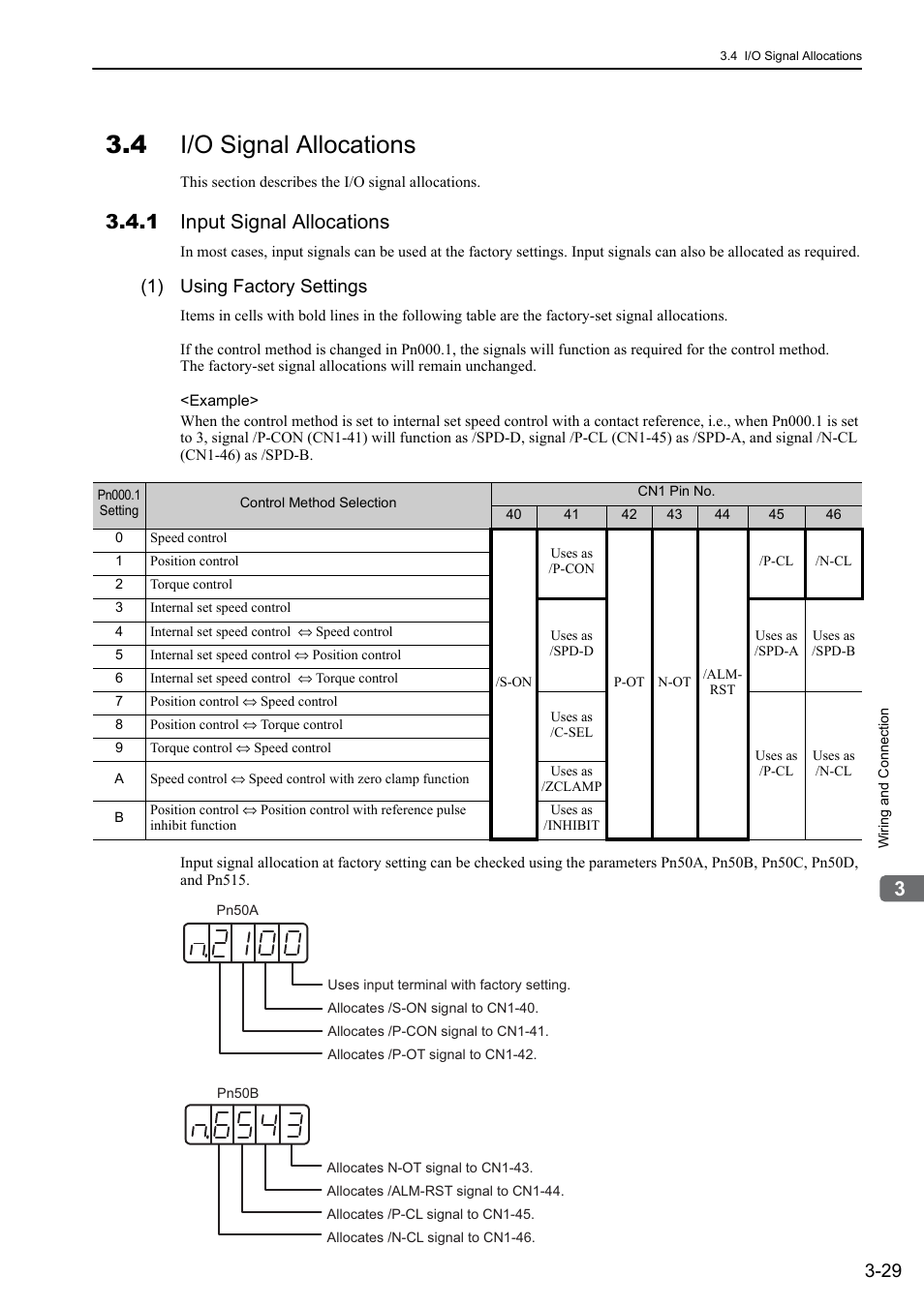 4 i/o signal allocations, 1 input signal allocations, 1) using factory settings | Analog | Yaskawa Sigma-5 Large Capacity Users Manual: Design and Maintenance-Rotary Motors-Analog Voltage and Pulse Train Reference User Manual | Page 77 / 434