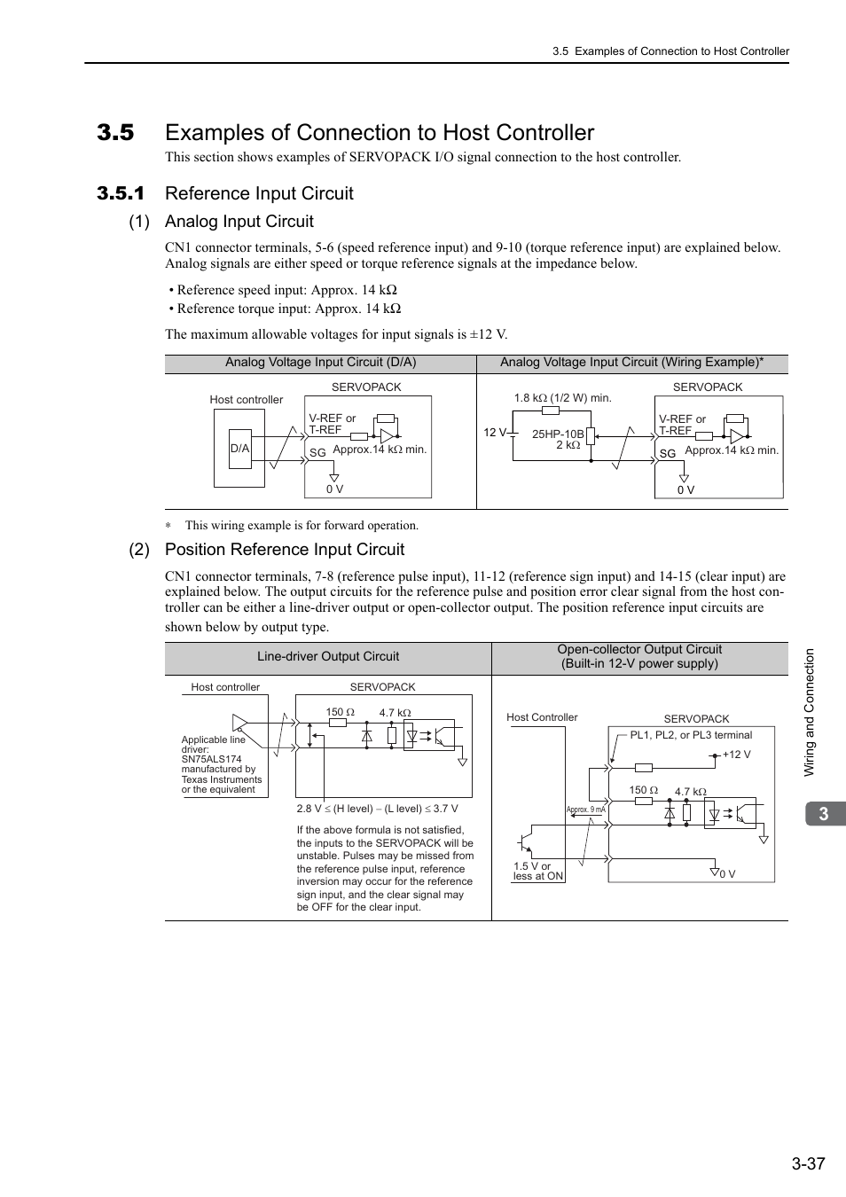 5 examples of connection to host controller, 1 reference input circuit, 1) analog input circuit | 2) position reference input circuit | Yaskawa Sigma-5 Large Capacity Users Manual: Design and Maintenance-Rotary Motors-Analog Voltage and Pulse Train Reference User Manual | Page 85 / 434