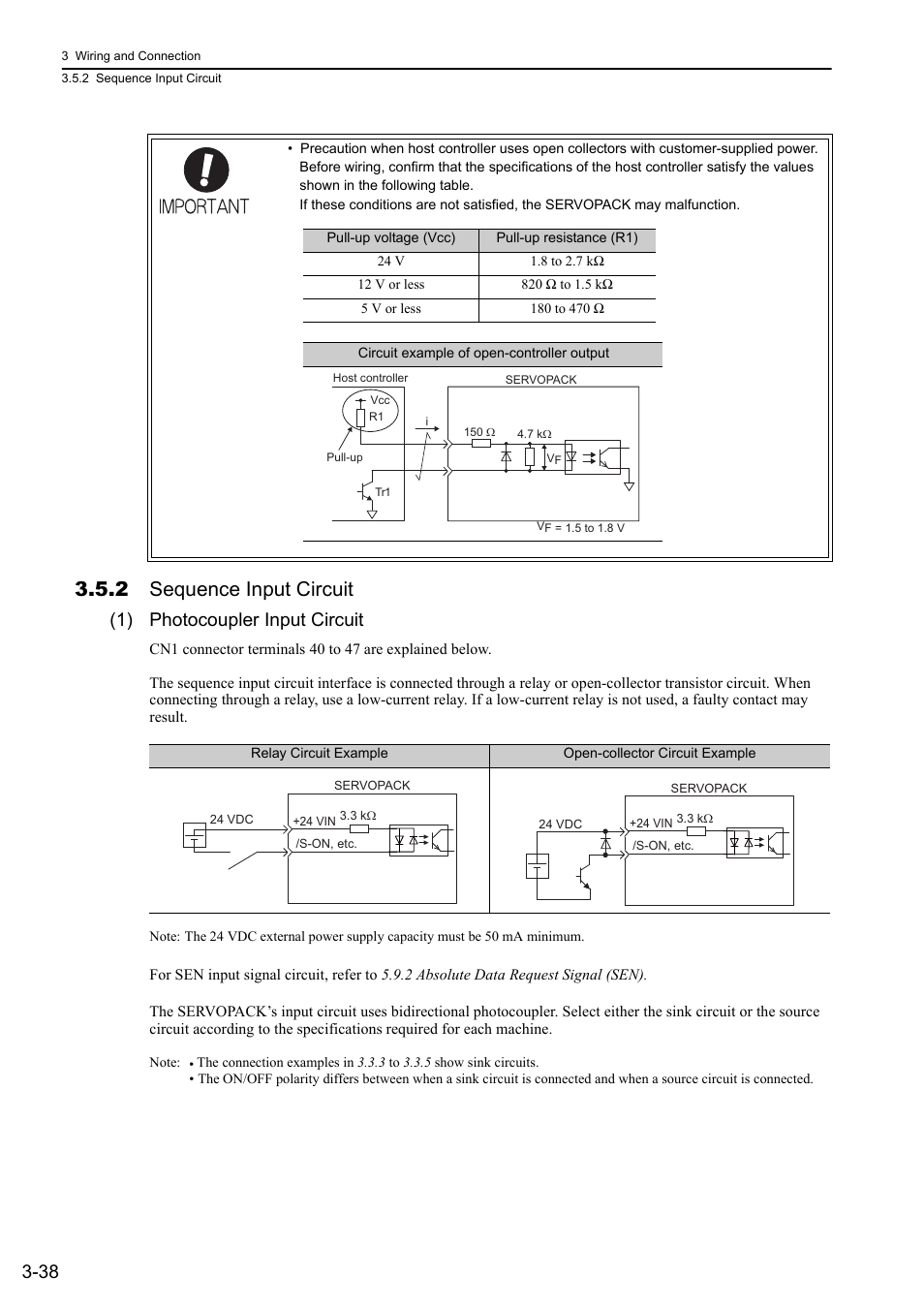 2 sequence input circuit, 1) photocoupler input circuit | Yaskawa Sigma-5 Large Capacity Users Manual: Design and Maintenance-Rotary Motors-Analog Voltage and Pulse Train Reference User Manual | Page 86 / 434