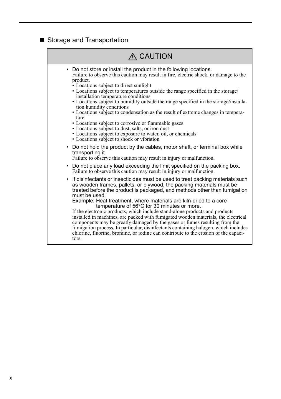 Caution, Storage and transportation | Yaskawa Sigma-5 Series User Manual:: For Use with Large-Capacity Models-Setup. Rotary Motors User Manual | Page 10 / 114