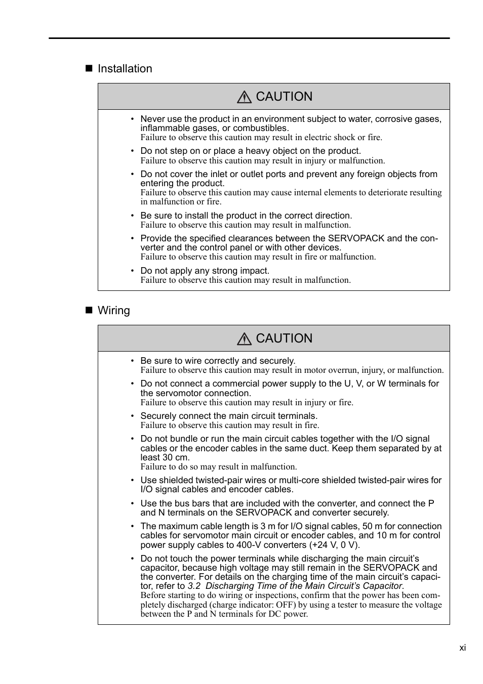 Caution | Yaskawa Sigma-5 Series User Manual:: For Use with Large-Capacity Models-Setup. Rotary Motors User Manual | Page 11 / 114