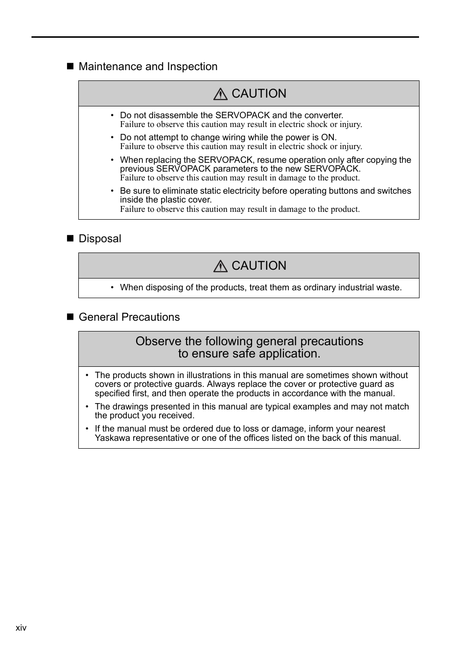 Caution | Yaskawa Sigma-5 Series User Manual:: For Use with Large-Capacity Models-Setup. Rotary Motors User Manual | Page 14 / 114