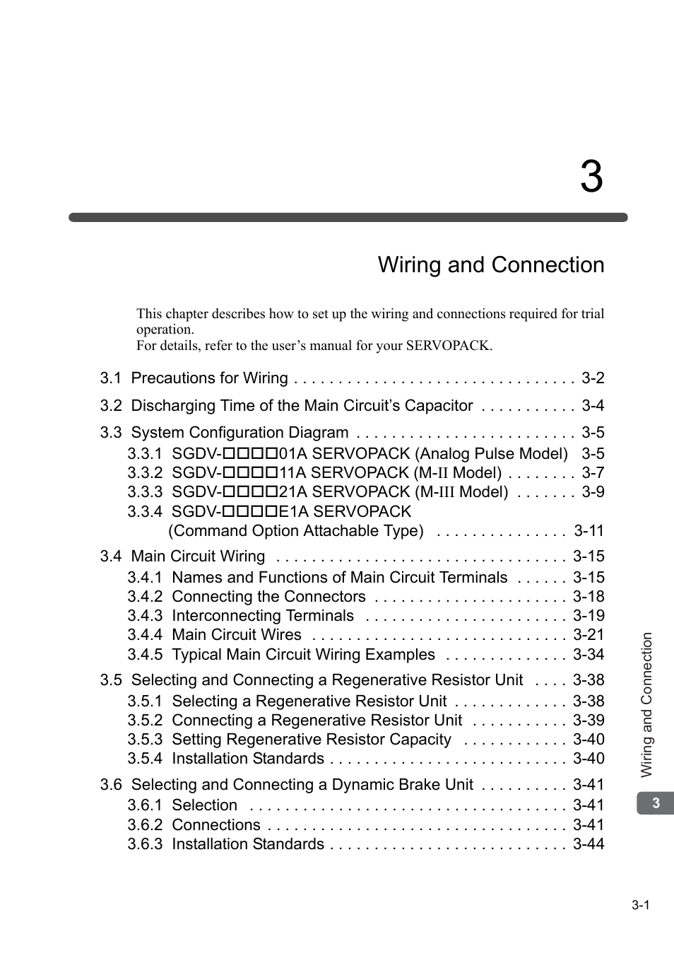 3 wiring and connection, Wiring and connection | Yaskawa Sigma-5 Series User Manual:: For Use with Large-Capacity Models-Setup. Rotary Motors User Manual | Page 49 / 114