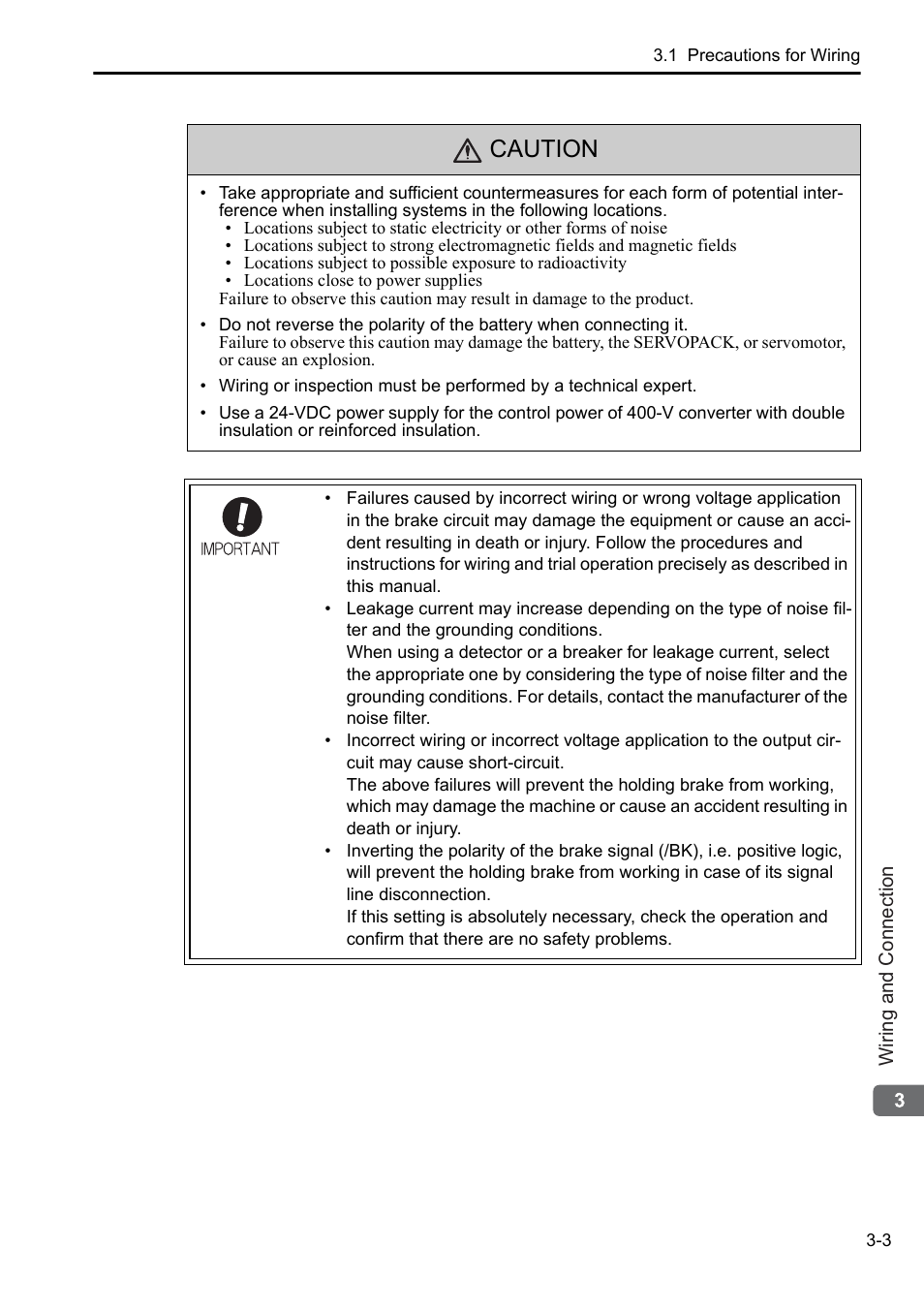 Caution | Yaskawa Sigma-5 Series User Manual:: For Use with Large-Capacity Models-Setup. Rotary Motors User Manual | Page 51 / 114