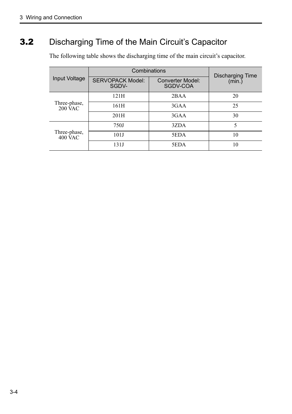 2 discharging time of the main circuit’s capacitor | Yaskawa Sigma-5 Series User Manual:: For Use with Large-Capacity Models-Setup. Rotary Motors User Manual | Page 52 / 114