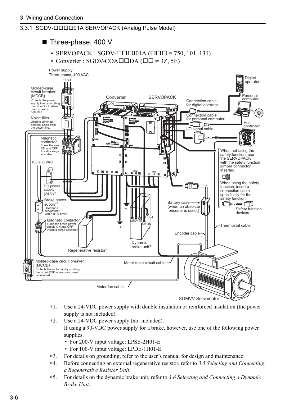 Three-phase, 400 v | Yaskawa Sigma-5 Series User Manual:: For Use with Large-Capacity Models-Setup. Rotary Motors User Manual | Page 54 / 114