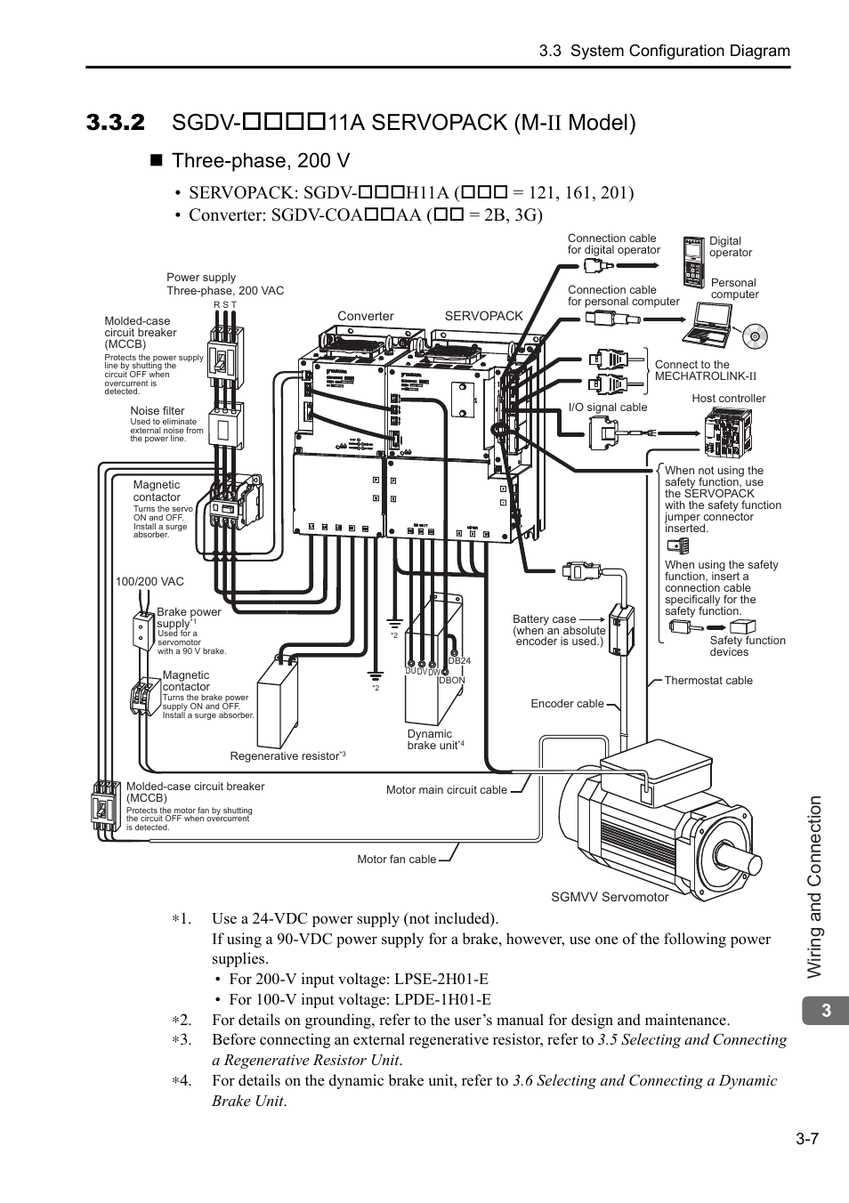 2 sgdv-****11a servopack (m-ii model), 2 sgdv, 11a servopack (m-ii model) | Three-phase, 200 v, Wiring and connection, 3 system configuration diagram 3-7 | Yaskawa Sigma-5 Series User Manual:: For Use with Large-Capacity Models-Setup. Rotary Motors User Manual | Page 55 / 114