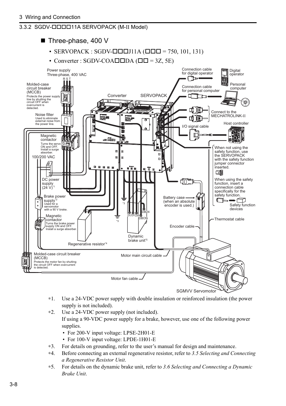 Three-phase, 400 v | Yaskawa Sigma-5 Series User Manual:: For Use with Large-Capacity Models-Setup. Rotary Motors User Manual | Page 56 / 114