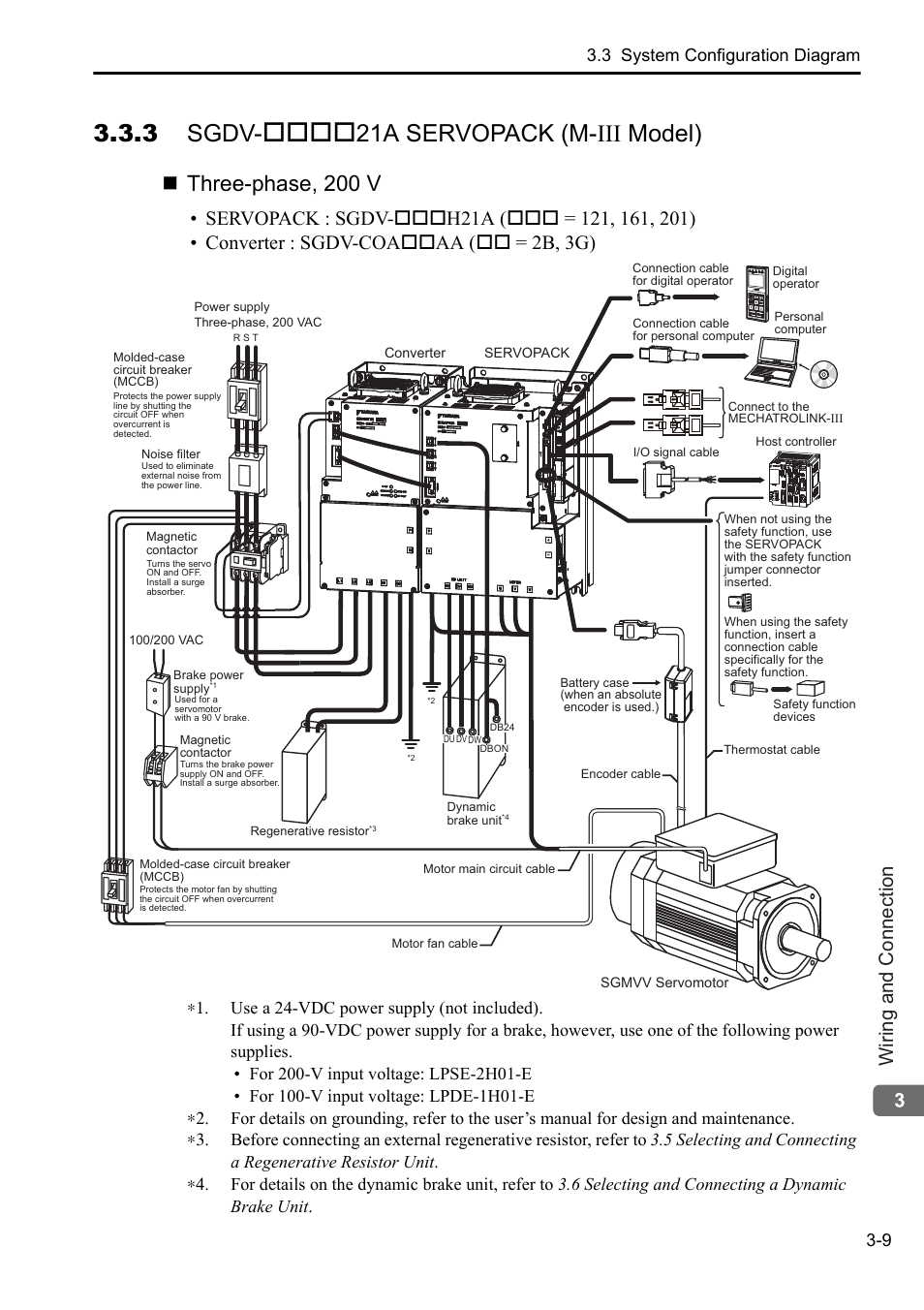 3 sgdv-****21a servopack (m-iii model), 3 sgdv, 21a servopack (m-iii model) | Three-phase, 200 v, Wiring and connection, 3 system configuration diagram 3-9 | Yaskawa Sigma-5 Series User Manual:: For Use with Large-Capacity Models-Setup. Rotary Motors User Manual | Page 57 / 114