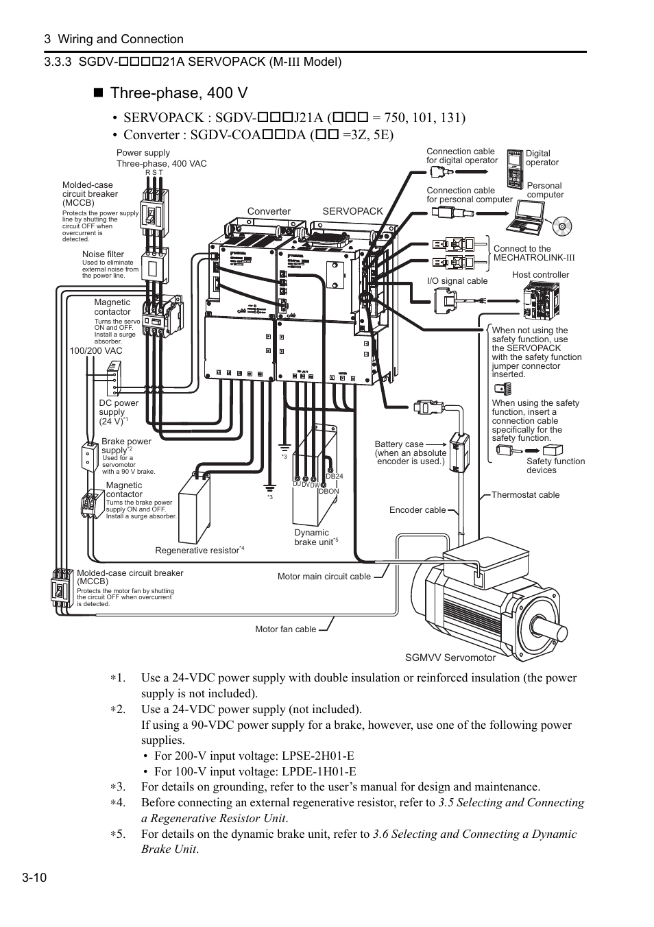 Three-phase, 400 v | Yaskawa Sigma-5 Series User Manual:: For Use with Large-Capacity Models-Setup. Rotary Motors User Manual | Page 58 / 114