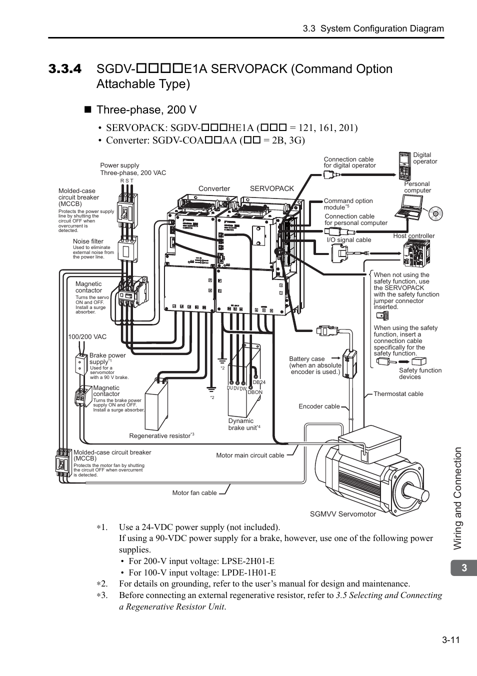 4 sgdv, E1a servopack (command option attachable type), Three-phase, 200 v | Wiring and connection, 3 system configuration diagram 3-11 | Yaskawa Sigma-5 Series User Manual:: For Use with Large-Capacity Models-Setup. Rotary Motors User Manual | Page 59 / 114