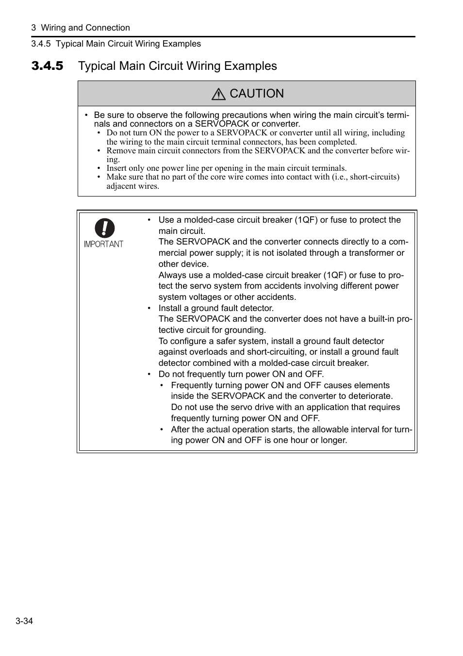 5 typical main circuit wiring examples, 5 typical main circuit wiring examples caution | Yaskawa Sigma-5 Series User Manual:: For Use with Large-Capacity Models-Setup. Rotary Motors User Manual | Page 82 / 114