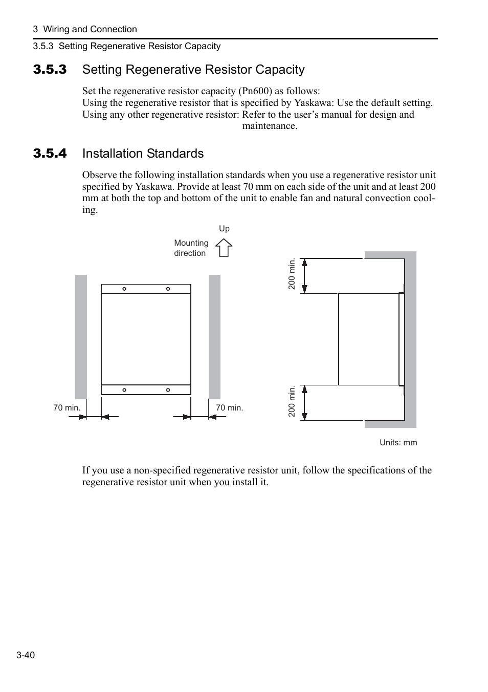 3 setting regenerative resistor capacity, 4 installation standards | Yaskawa Sigma-5 Series User Manual:: For Use with Large-Capacity Models-Setup. Rotary Motors User Manual | Page 88 / 114