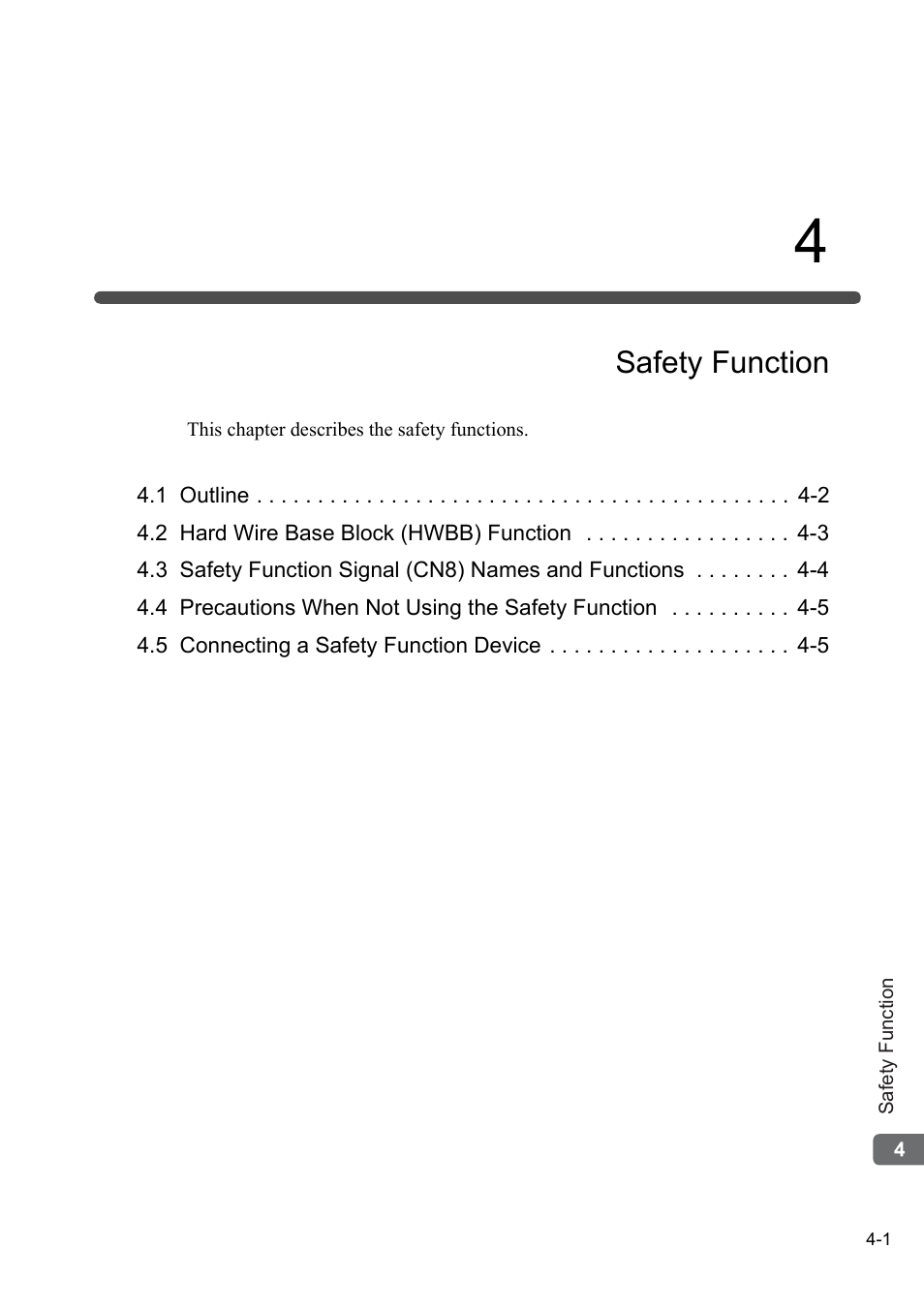 4 safety function, Safety function | Yaskawa Sigma-5 Series User Manual:: For Use with Large-Capacity Models-Setup. Rotary Motors User Manual | Page 93 / 114