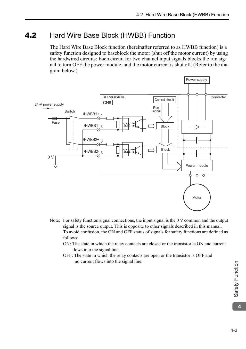 2 hard wire base block (hwbb) function, Safety function | Yaskawa Sigma-5 Series User Manual:: For Use with Large-Capacity Models-Setup. Rotary Motors User Manual | Page 95 / 114