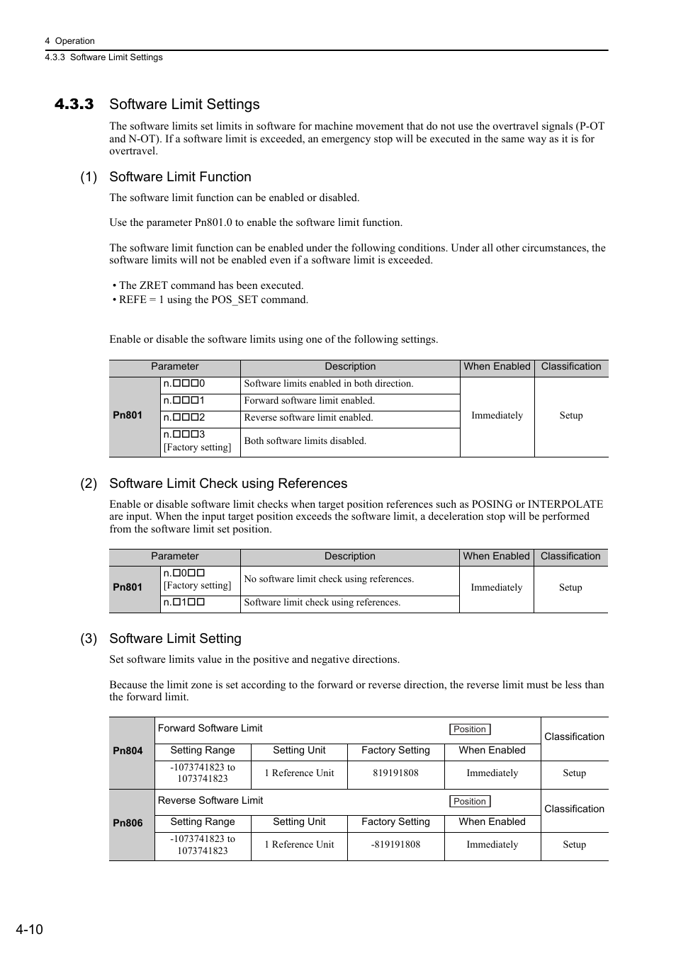 3 software limit settings, 1) software limit function, 2) software limit check using references | 3) software limit setting | Yaskawa Sigma-5 Large Capacity Users Manual: Design and Maintenance-Rotary Motors-Mechatrolink-II Communication Reference User Manual | Page 106 / 390