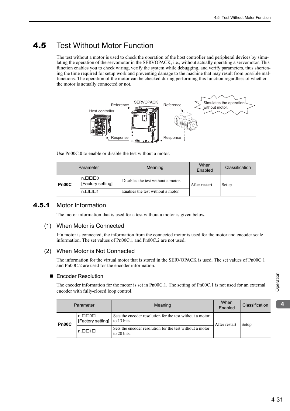 5 test without motor function, 1 motor information, 1) when motor is connected | 2) when motor is not connected, M-ii | Yaskawa Sigma-5 Large Capacity Users Manual: Design and Maintenance-Rotary Motors-Mechatrolink-II Communication Reference User Manual | Page 127 / 390