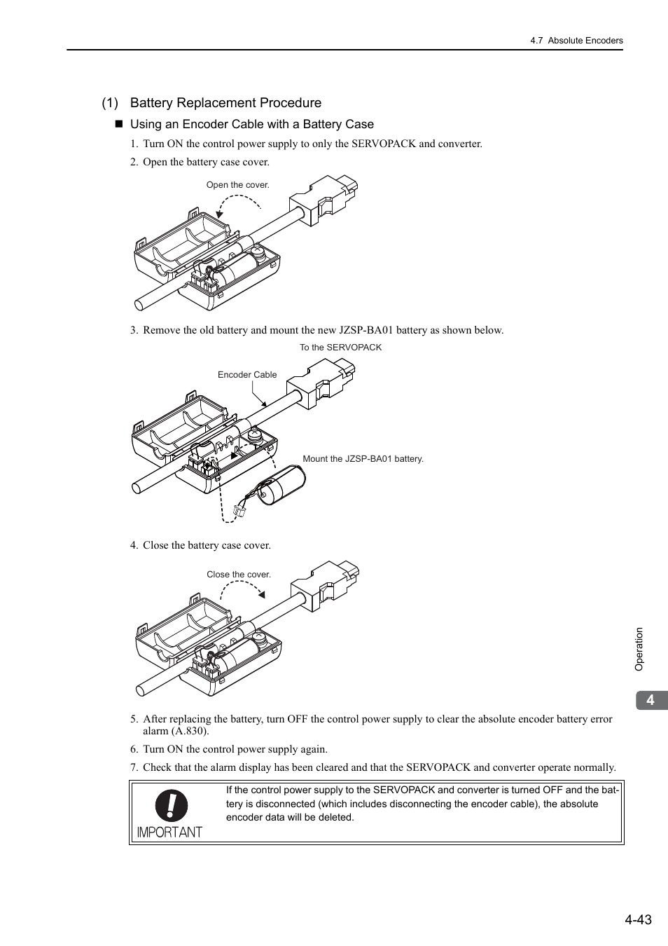 1) battery replacement procedure, Rotation | Yaskawa Sigma-5 Large Capacity Users Manual: Design and Maintenance-Rotary Motors-Mechatrolink-II Communication Reference User Manual | Page 139 / 390