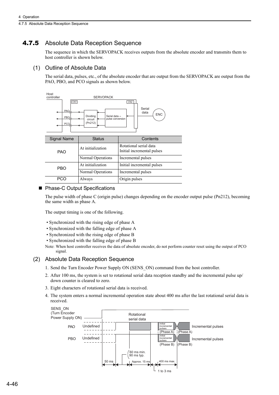 5 absolute data reception sequence, 1) outline of absolute data, 2) absolute data reception sequence | Mecha, M-ii, Phase-c output specifications | Yaskawa Sigma-5 Large Capacity Users Manual: Design and Maintenance-Rotary Motors-Mechatrolink-II Communication Reference User Manual | Page 142 / 390