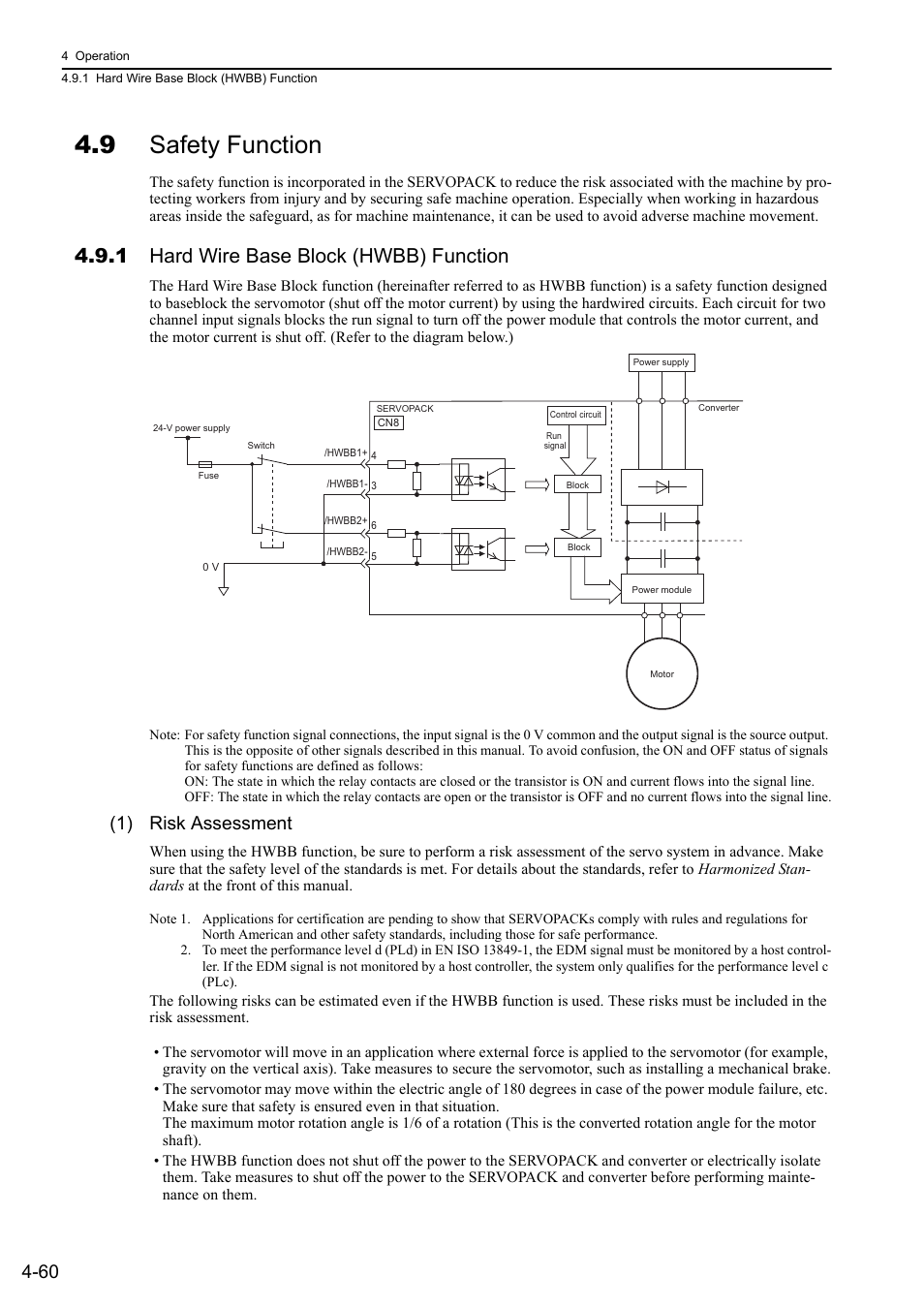9 safety function, 1 hard wire base block (hwbb) function, 1) risk assessment | Yaskawa Sigma-5 Large Capacity Users Manual: Design and Maintenance-Rotary Motors-Mechatrolink-II Communication Reference User Manual | Page 156 / 390
