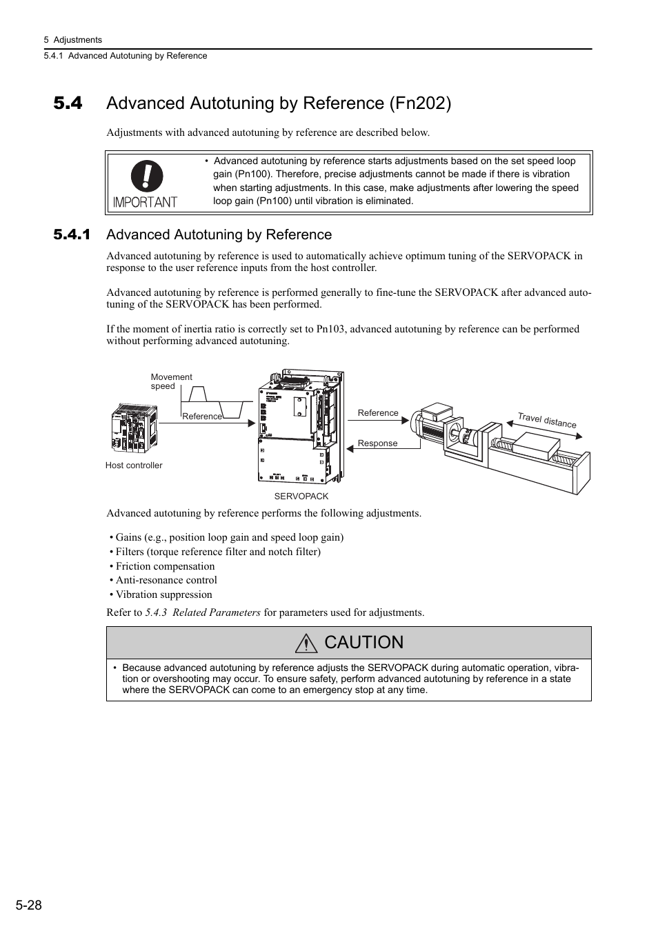 4 advanced autotuning by reference (fn202), 1 advanced autotuning by reference, Caution | M-ii | Yaskawa Sigma-5 Large Capacity Users Manual: Design and Maintenance-Rotary Motors-Mechatrolink-II Communication Reference User Manual | Page 194 / 390