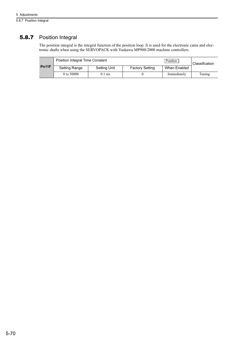 7 position integral | Yaskawa Sigma-5 Large Capacity Users Manual: Design and Maintenance-Rotary Motors-Mechatrolink-II Communication Reference User Manual | Page 236 / 390