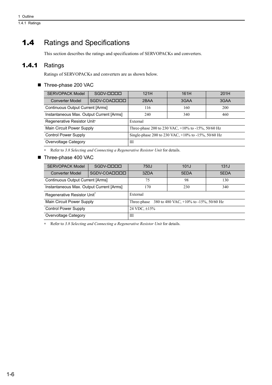 4 ratings and specifications, 1 ratings | Yaskawa Sigma-5 Large Capacity Users Manual: Design and Maintenance-Rotary Motors-Mechatrolink-II Communication Reference User Manual | Page 28 / 390