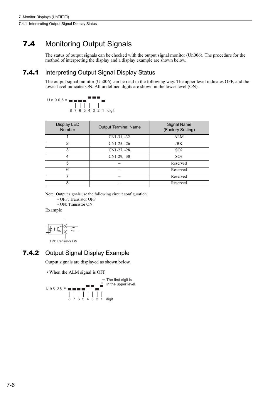 4 monitoring output signals, 1 interpreting output signal display status, 2 output signal display example | Mecha | Yaskawa Sigma-5 Large Capacity Users Manual: Design and Maintenance-Rotary Motors-Mechatrolink-II Communication Reference User Manual | Page 287 / 390