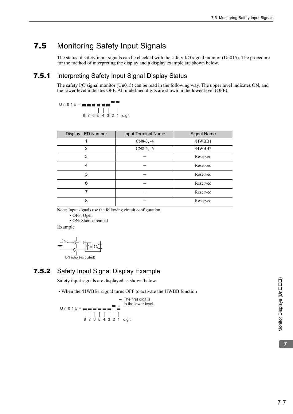 5 monitoring safety input signals, 1 interpreting safety input signal display status, 2 safety input signal display example | Mecha | Yaskawa Sigma-5 Large Capacity Users Manual: Design and Maintenance-Rotary Motors-Mechatrolink-II Communication Reference User Manual | Page 288 / 390