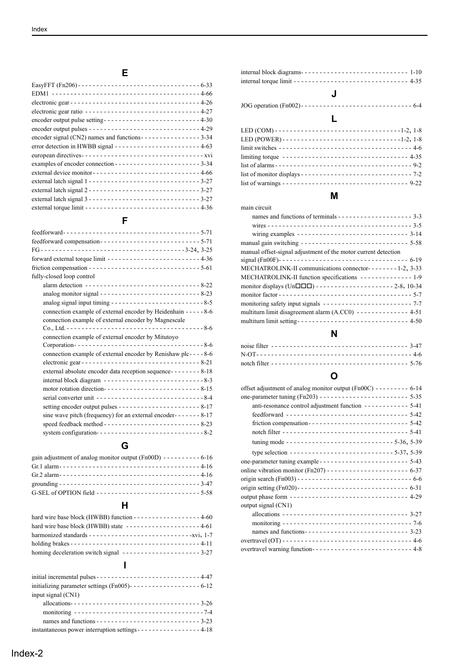 Index-2 e | Yaskawa Sigma-5 Large Capacity Users Manual: Design and Maintenance-Rotary Motors-Mechatrolink-II Communication Reference User Manual | Page 387 / 390