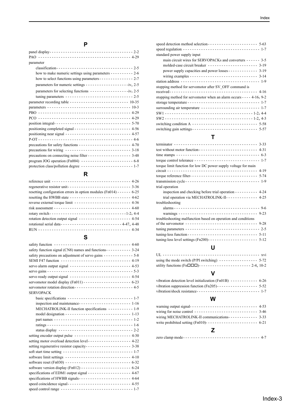 Index-3 p | Yaskawa Sigma-5 Large Capacity Users Manual: Design and Maintenance-Rotary Motors-Mechatrolink-II Communication Reference User Manual | Page 388 / 390