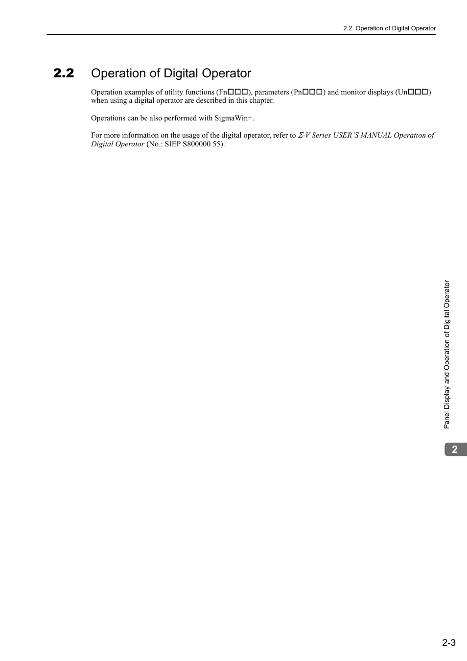2 operation of digital operator | Yaskawa Sigma-5 Large Capacity Users Manual: Design and Maintenance-Rotary Motors-Mechatrolink-II Communication Reference User Manual | Page 41 / 390