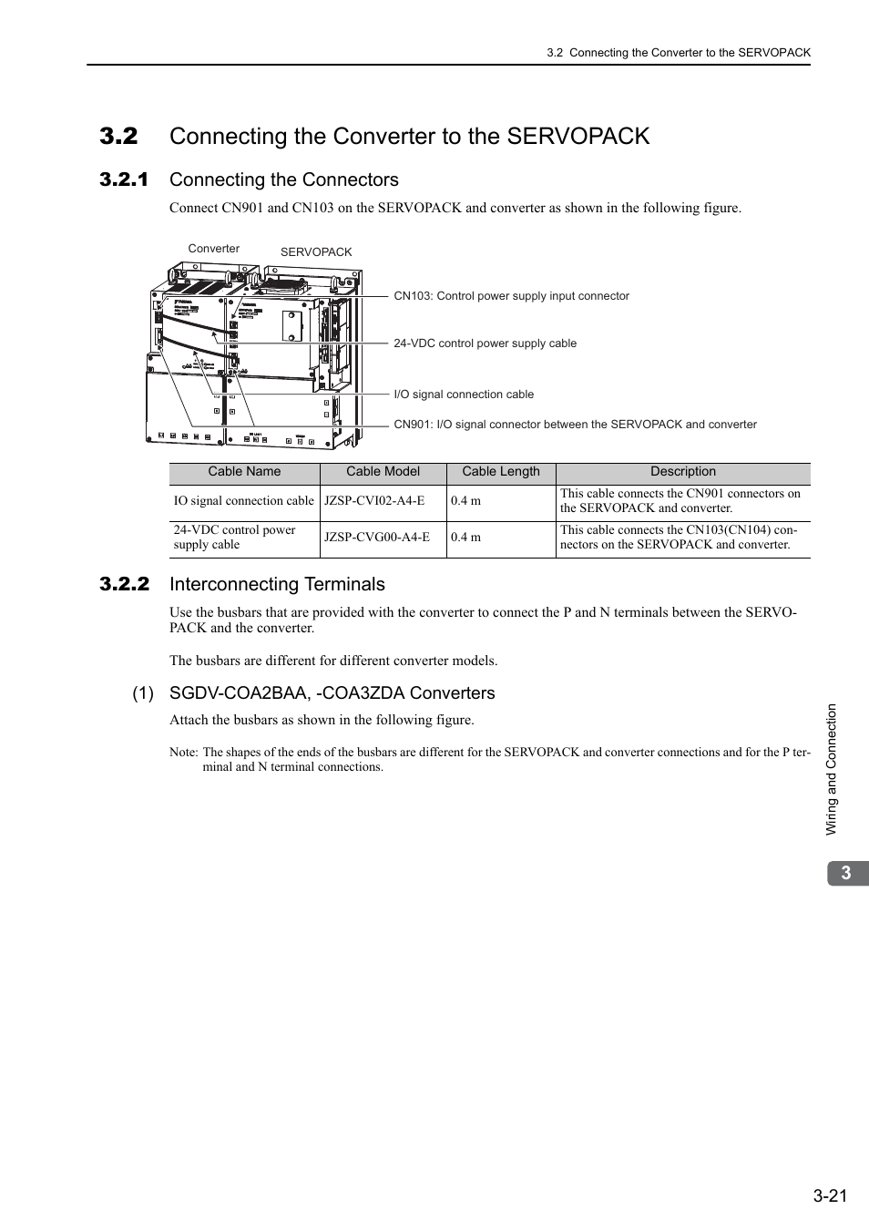 2 connecting the converter to the servopack, 1 connecting the connectors, 2 interconnecting terminals | 1) sgdv-coa2baa, -coa3zda converters, M-ii | Yaskawa Sigma-5 Large Capacity Users Manual: Design and Maintenance-Rotary Motors-Mechatrolink-II Communication Reference User Manual | Page 67 / 390