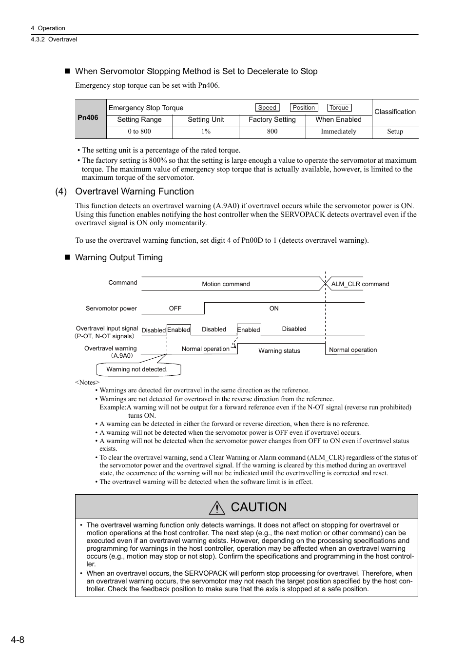 Caution, 4) overtravel warning function, Mecha | Yaskawa Sigma-5 Large Capacity Users Manual: Design and Maintenance-Rotary Motors-Mechatrolink-III Communication Reference User Manual | Page 104 / 410