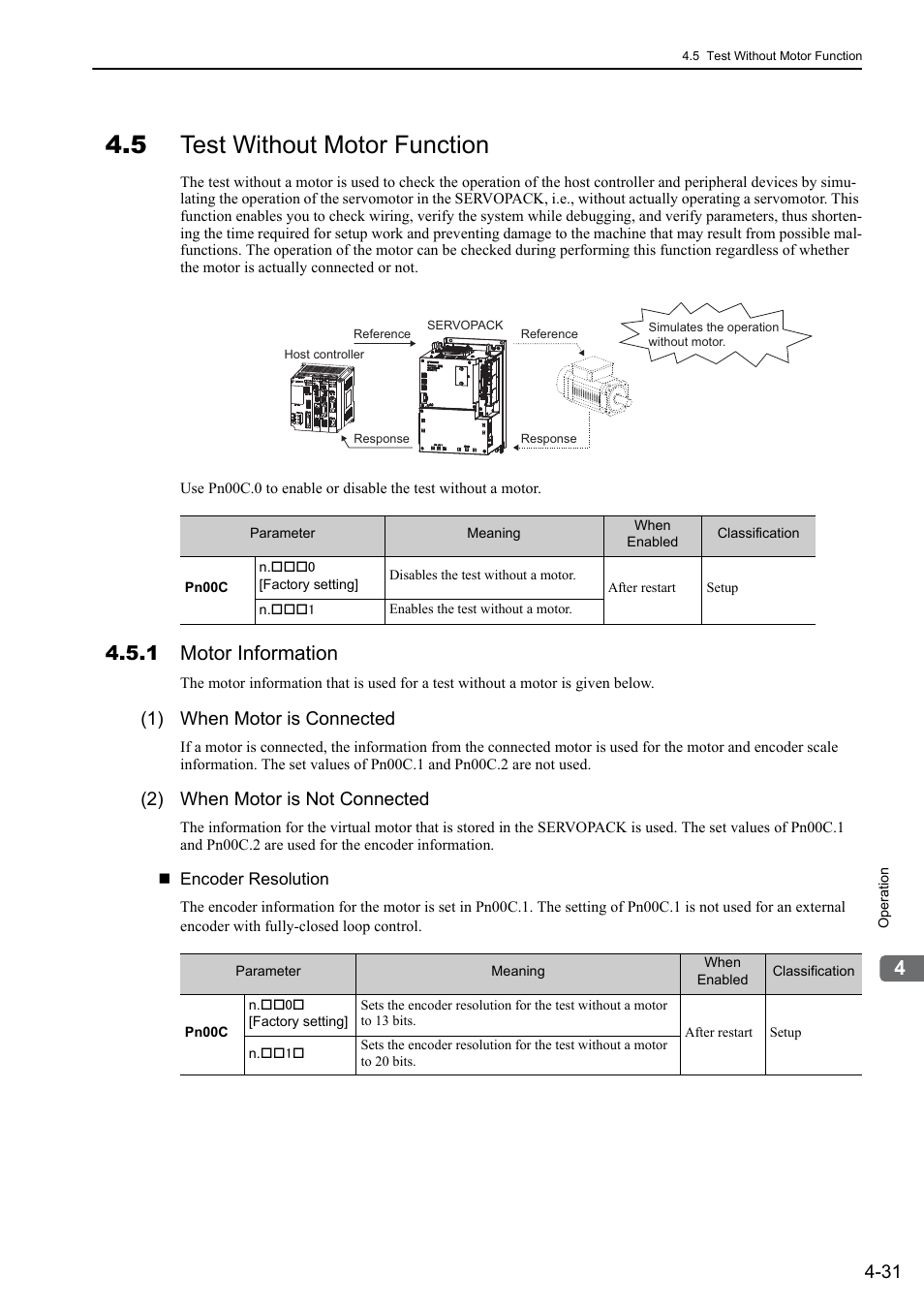 5 test without motor function, 1 motor information, 1) when motor is connected | 2) when motor is not connected, M-iii | Yaskawa Sigma-5 Large Capacity Users Manual: Design and Maintenance-Rotary Motors-Mechatrolink-III Communication Reference User Manual | Page 127 / 410