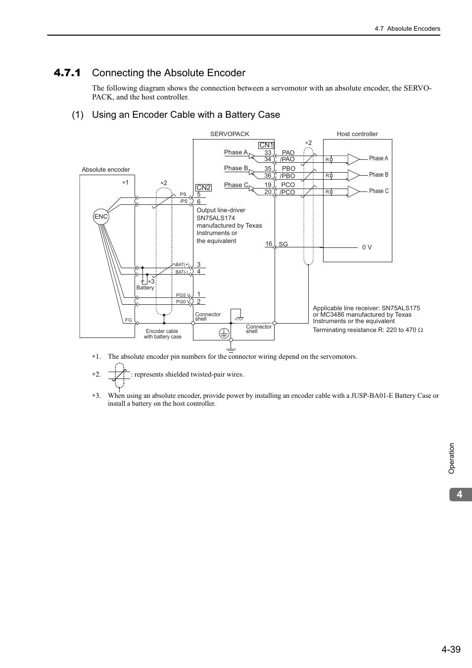 1 connecting the absolute encoder, 1) using an encoder cable with a battery case, Mecha | Yaskawa Sigma-5 Large Capacity Users Manual: Design and Maintenance-Rotary Motors-Mechatrolink-III Communication Reference User Manual | Page 135 / 410